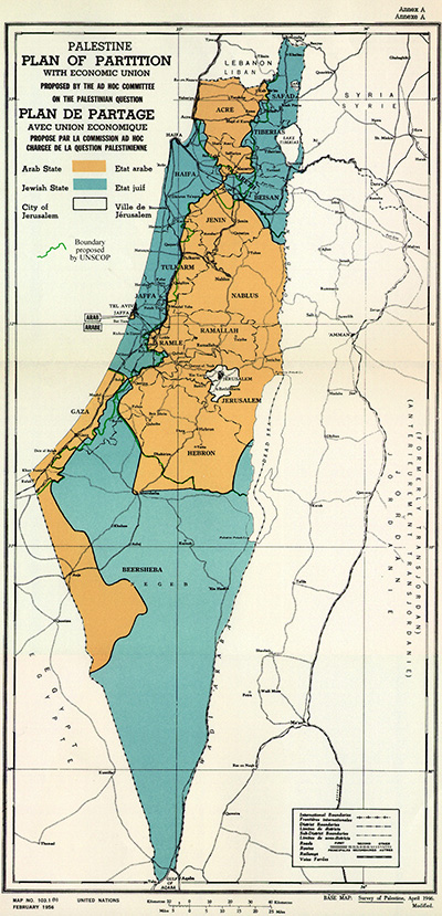 Map showing UN Partition Plan for Palestine in 1947
