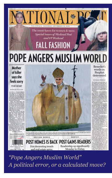 Pope angers Muslim world.